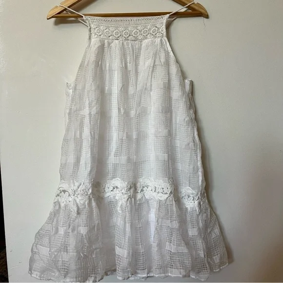 Zara Babydoll White Lacey Square Neck Feminine Bridal Mini Dress A7 - Picture 2 of 4